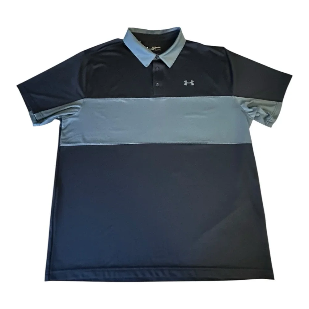 UNDER‎ ARMOUR Polo Shirt Men's 2XL Loose Heatgear Colorblock Stretch Golf Polo